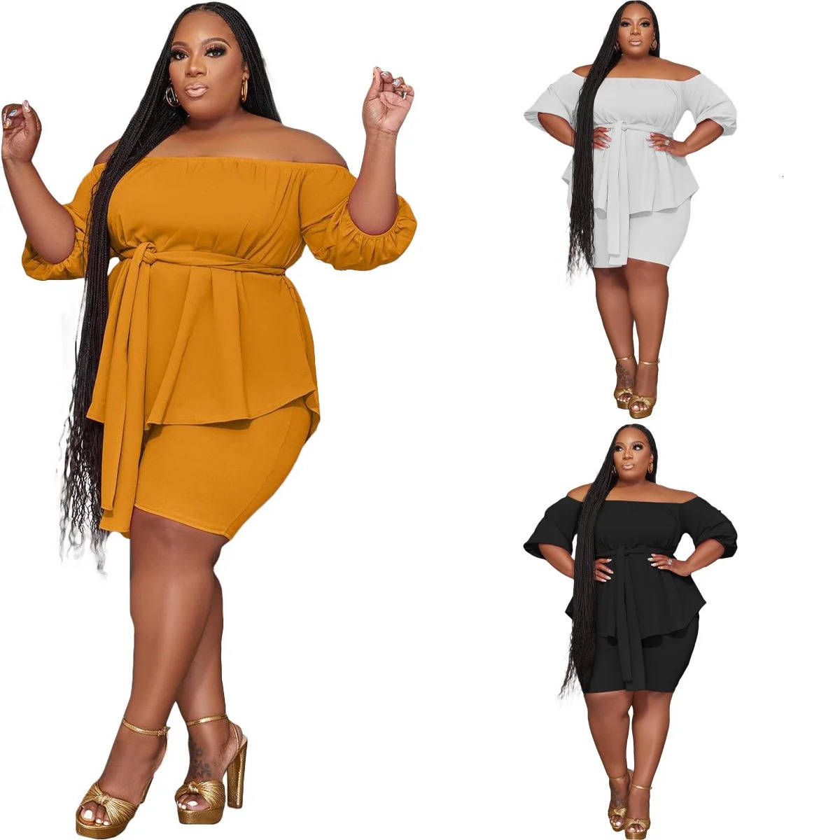 Plus Size Two Piece Outfit In Matching Shorts Sets Loose Top with Bandage Summer Wholesale Drop 2024 250109