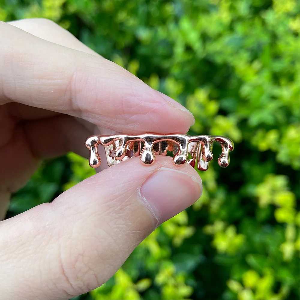 RACHELZ Glossy Water Droplet Teeth Grillz Hip Hop Gold Silver Color Tooth Caps For Women Men Dental Grills Punk JewelryXJ250114