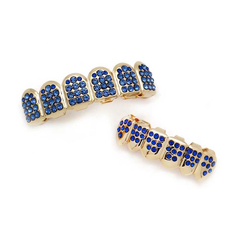 Fshion Hip Hop Gold Colour Iced Out CZ Teeth Grillz Top Bottom Men Women Jewelry Drop ShipXJ250114