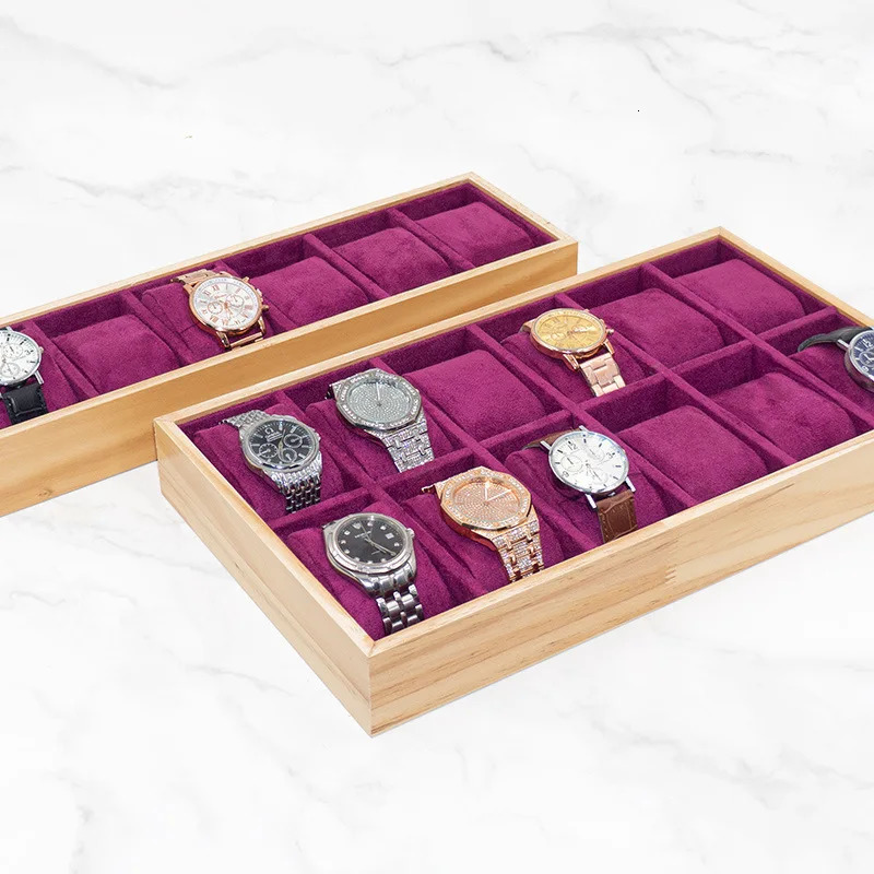 Solid Wood Watch Storage Box High Appearance Level Flannelette Table Display Tray Bracelet Watch Multi-grid Column 250117