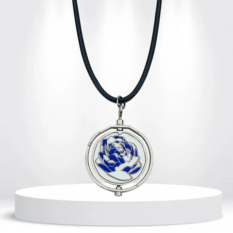 Anime Arcane Jinx Ekko Rotatable Blue Rose Pendant Necklace Lovers Friends Wearing Chain Jewerly 250109