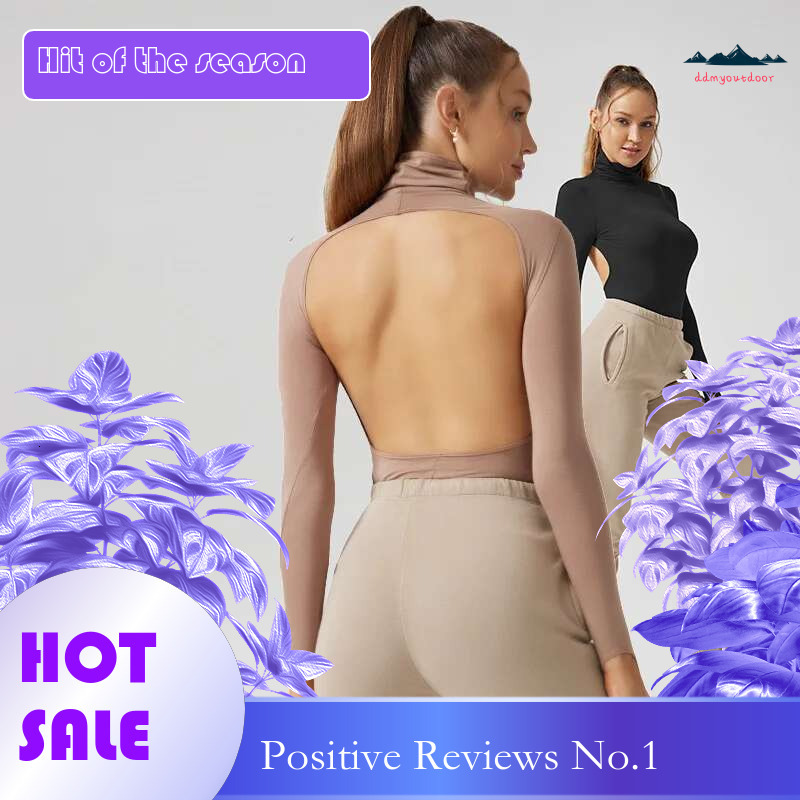 Ddmyoutdoor China Domestic Mermaid Curve Solid Color High Necked Fiess Suit Slim Ckless Elastic Yoga Long Sleeved T Shirt Top For Women
