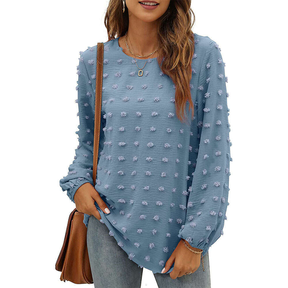 2025 autumn winter popular European and American loose jacquard long sleeved round neck T-shirt top, women's new casual versatile fashion clothin