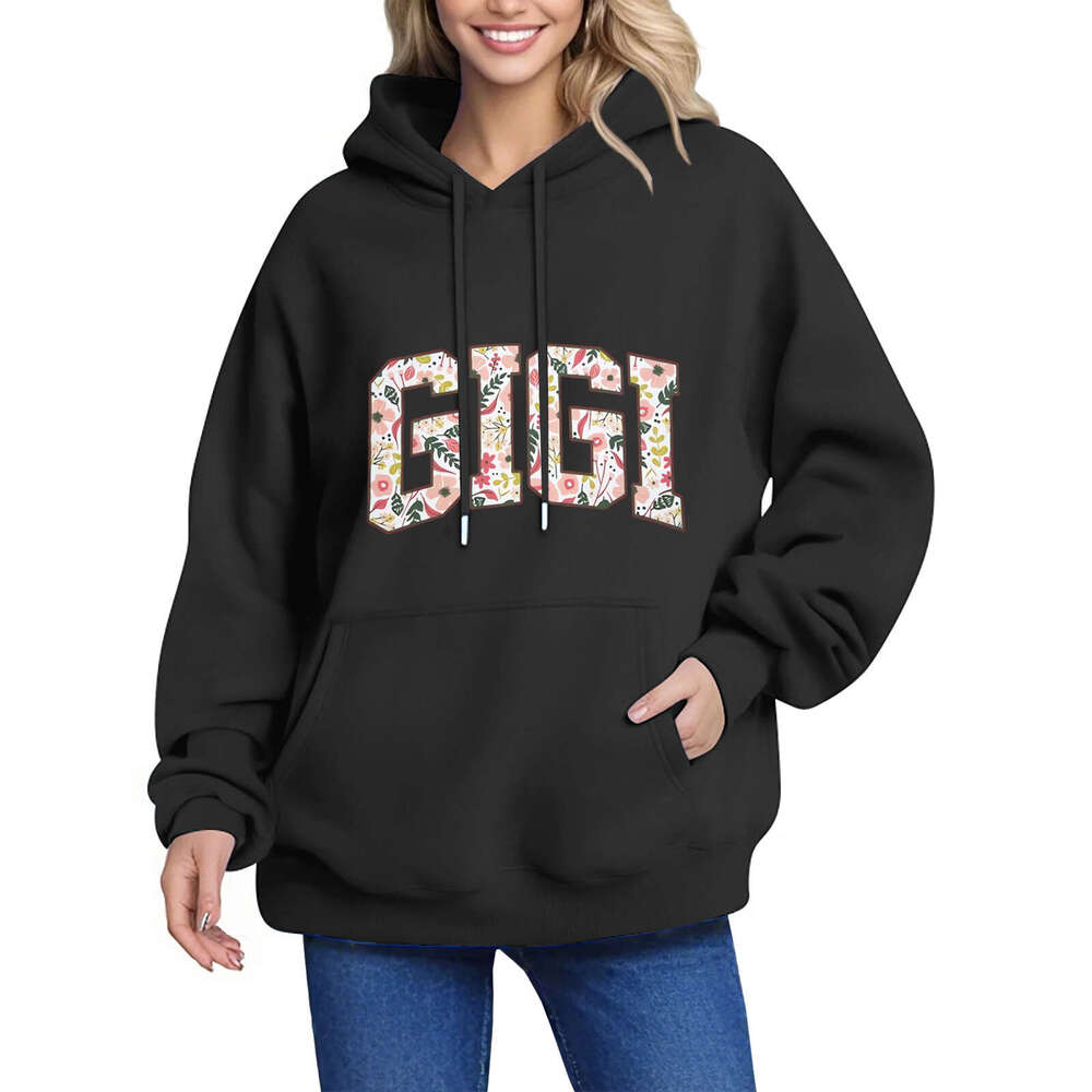 European size new XS-5XL autumn and winter loose print off shoulder sleeves threaded hooded sweatshirt jacket