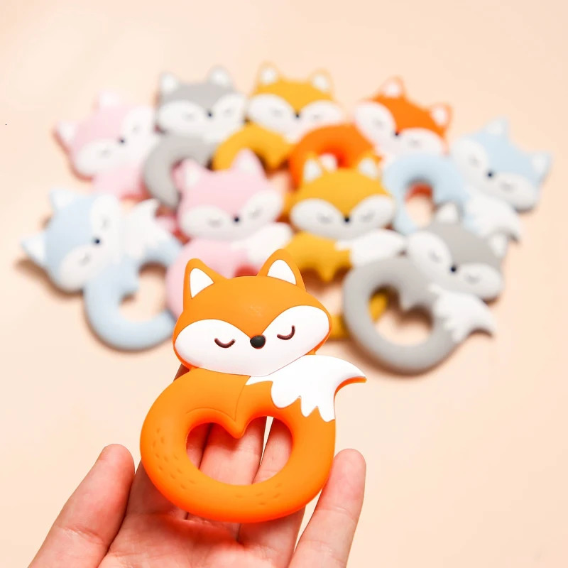 10pc Baby Silicone Teether Rodent Silicone Animal Fox Pacifier Teeth Pendant BPA Free Silicone Beads Chew Biter Children Goods 250114bj