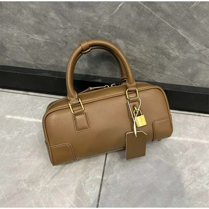 Genuine Leather Women's Vintage Bowg Shoulder New High-End Solid Ladies Boston Handbag Golden Key Design Tote Bag