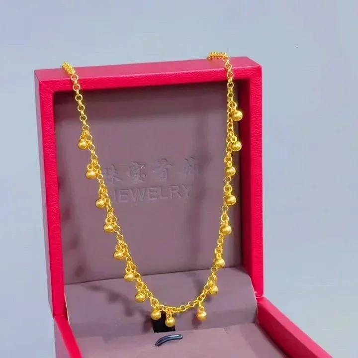 Womens jewelry 18K gold necklace small bead set chain fashionable and elegant clavicle AU750 250114