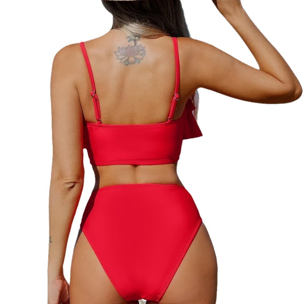 New Sexy Solid Color Double Layer Ruffled Edge Women's Split Swimsuit Bikini