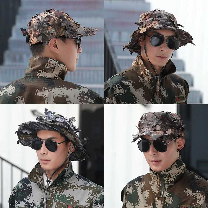 Tactical Camouflage Hunting Hat Men Outdoor Fishing Sun Boonie Bucket Hat Ghillie Suits Airsoft Mol Accories 58-60cmXJ250116