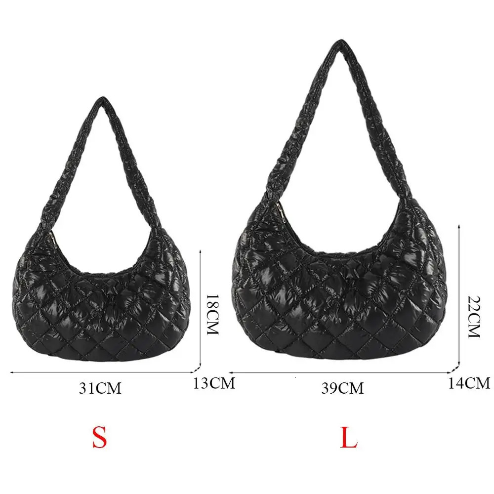 Fashion Women Large Capacity Quilted Tote Bags Down Cotton Padded Shoulder Bags Girls Underarm Bags Puffy Handbags 250113