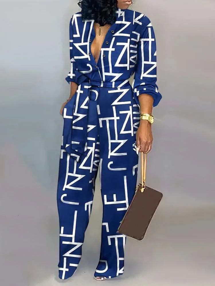 Fashion Autumn Leopard Print Lace-up Jumpsuit Women 2024 Elegant Deep V-neck One Piece Overalls Casual Jumpsuits Streetwear 250107