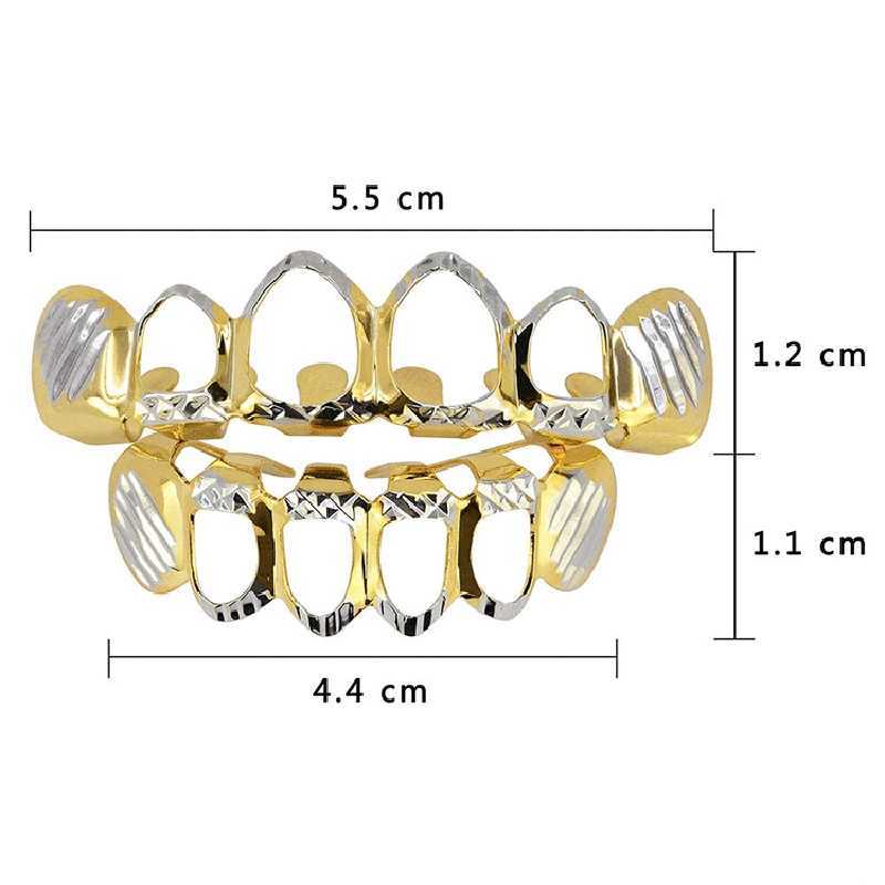 Hip Hop Hollow Out Teeth Grillz Gold Plated Dental Grills Rock Tooth Grillz Caps Crystal Teeth Caps Halloween Vampire Tooth GiftXJ250114