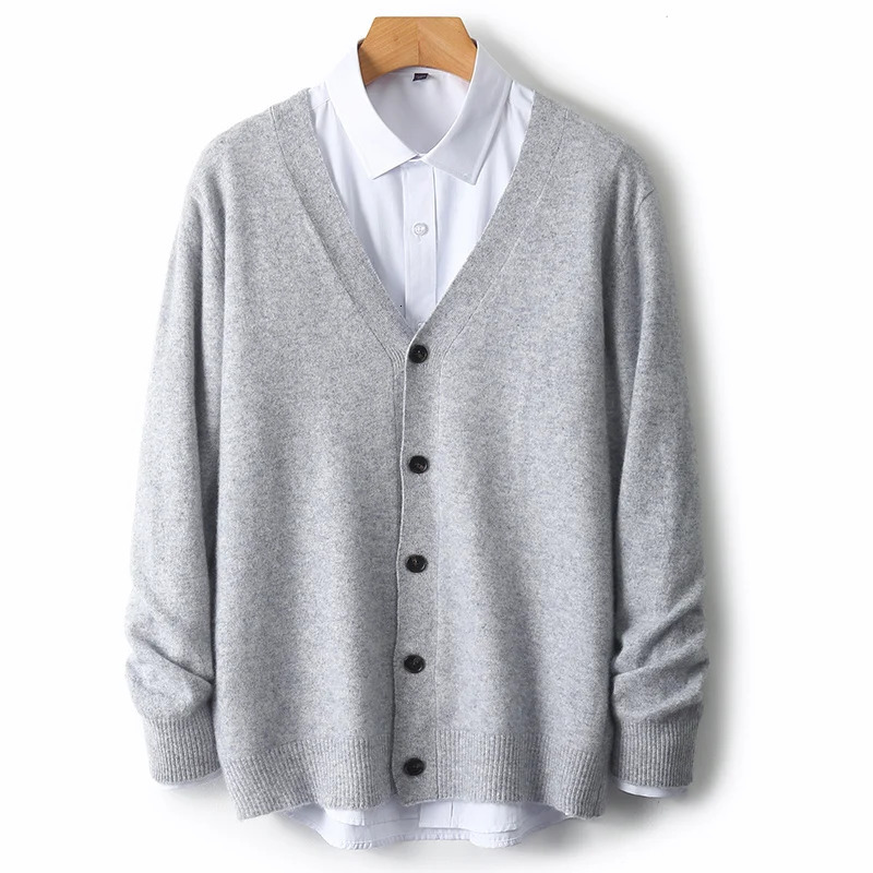 100% Merino Wool Sweater Mens V-Neck Knitted Cardigan Spring Autumn Sweater Casual Loose Large Mens Wear Long sleeves Tops 250113