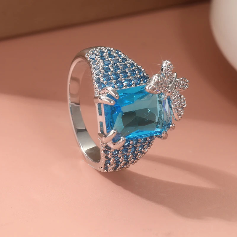 ious Blue Topaz BUTTERFLY Cocktail Ring Gemstone Antique Large Butterfly Inspired Womens Party Wear 250110