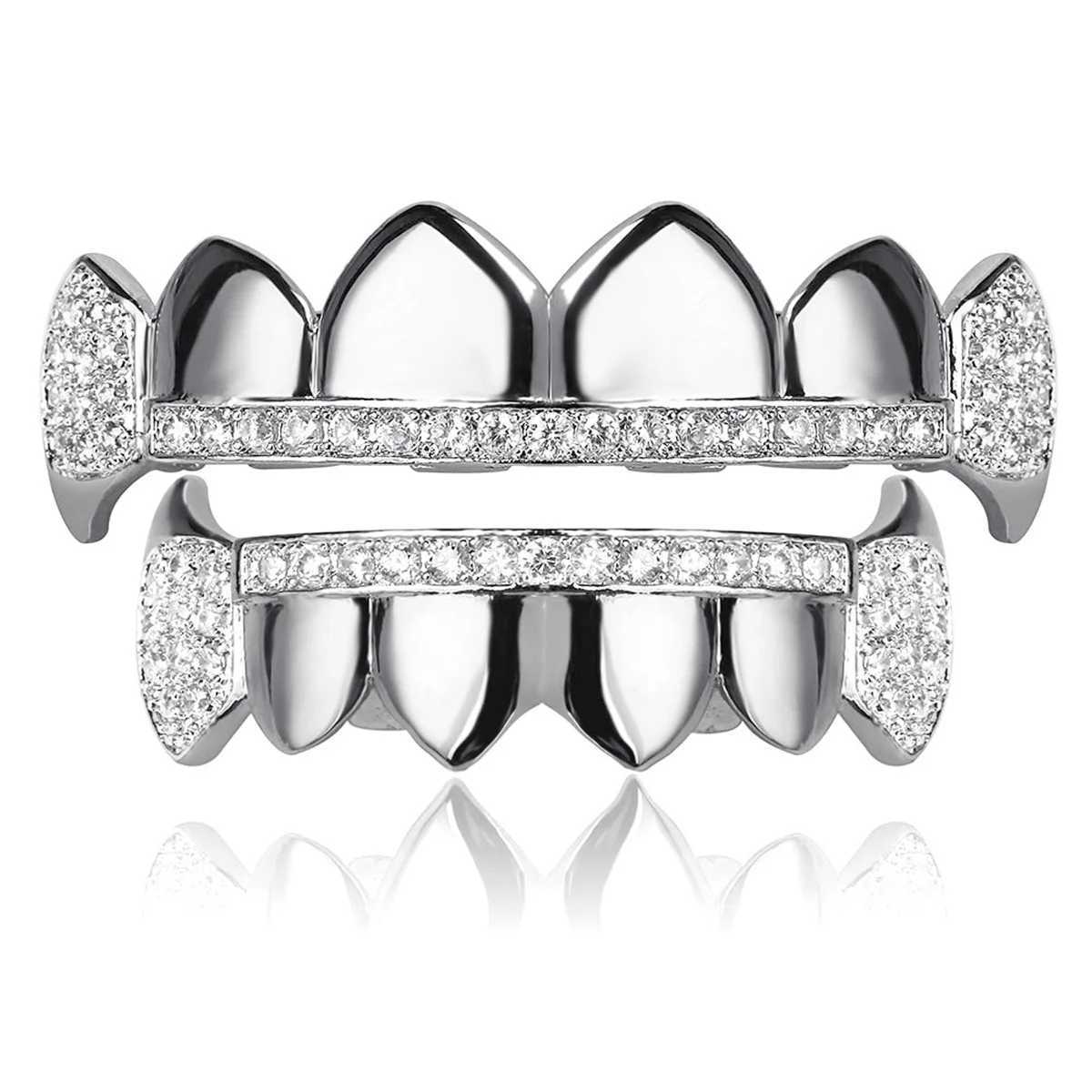 Hip Hop Rock CZ Stones Teeth Grillz Caps Cubic Zircon Iced Out Micro Pave Top Bottom Charm Grills For Men Women JewelryXJ250114
