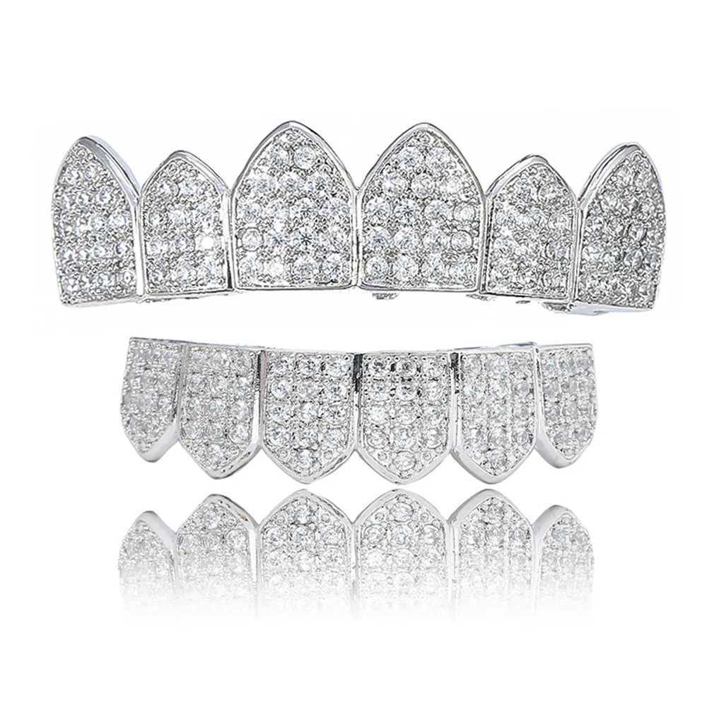 Hip Hop Cubic Zircon Teeth Grillz Top Bottom Grills Punk Teeth Caps Cosplay Party Rapper Jewelry Halloween Teeth Decoration XJ250114