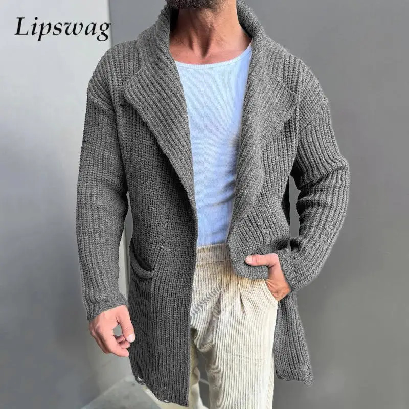 Casual Mens Knitting Cardigan Jackets 2025 Spring Fall Stylish Lapel Pockets Sweatercoats For Men Clothes Knitted Sweater Jacket 250113