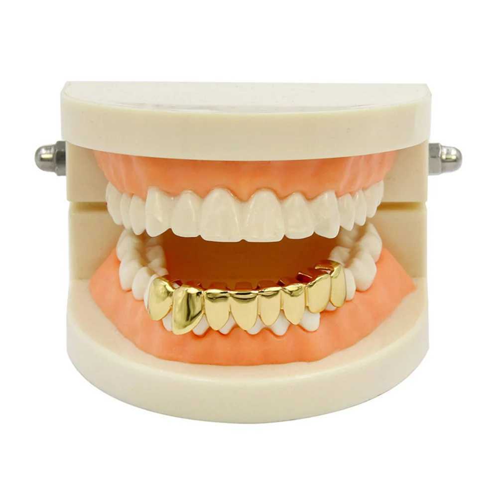 YOUNGX Hip Hop 8 Irregular Glossy Bottom Teeth Grillz Gold Color Tooth Caps For Women Men Jewelry Halloween GiftXJ250114