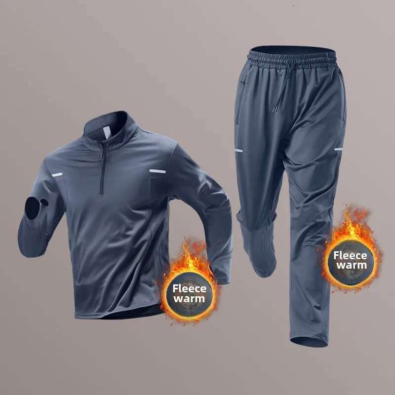 Men's Winter Running Set Fleece-Ed Thermal Sportswear Training Fiess Suitable For Track Field Quick-Dry Morning Runs