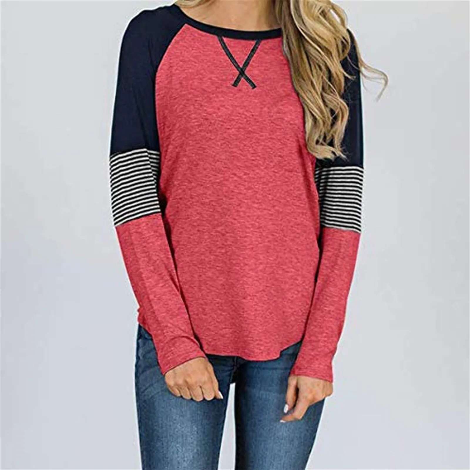 Women's Casual Long Sleeved Waist Tied Top With Round Neckline And Striped Color Shirt Casual Sports Shirt Designer T-shirt