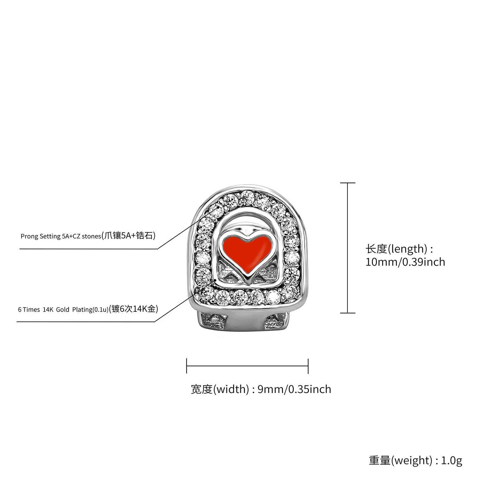 RACHELZ Trend Single Red Heart Teeth Grillz Hip Hop 14K Gold Plated Cubic Zircon Tooth Caps Dental Grills For Women JewelryXJ250114