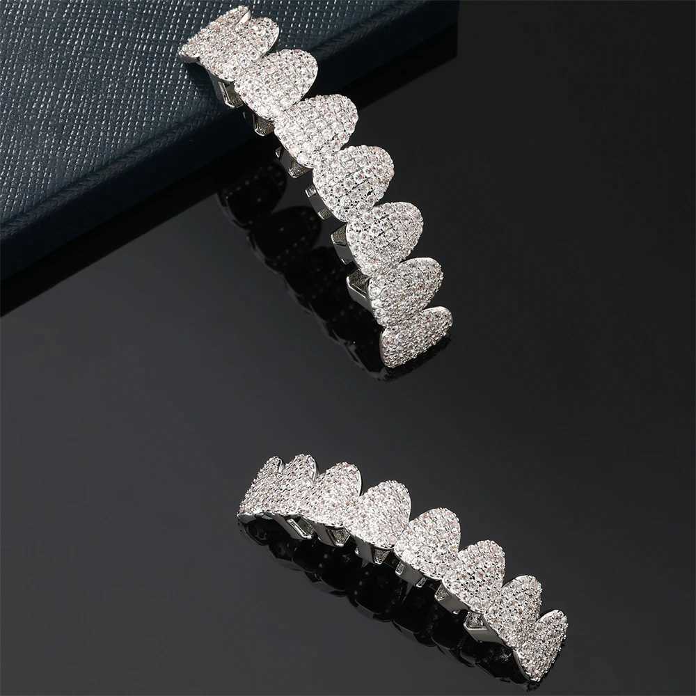 Heavy CZ Teeth Grillz Caps Cubic Zircon Iced Out Micro Pave Top Bottom Charm Grills For Men Women Hip Hop Jewelry Cosplay GiftXJ250114