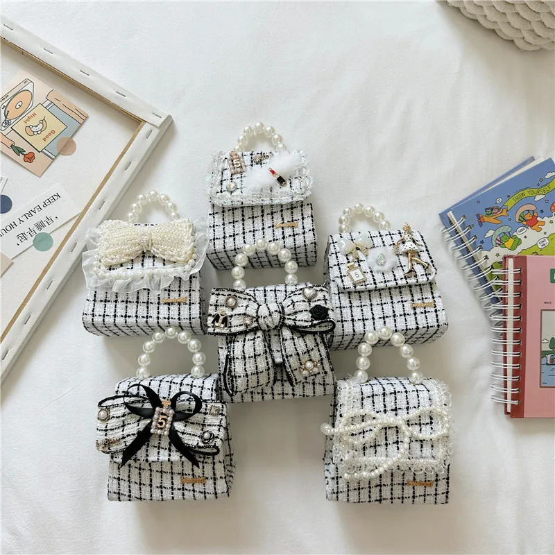 Bow Kids Pearls Handbags Sequins Princess Dress Accessories Small Coin Purse Tote Girls Crossbody Chain Bags 250114