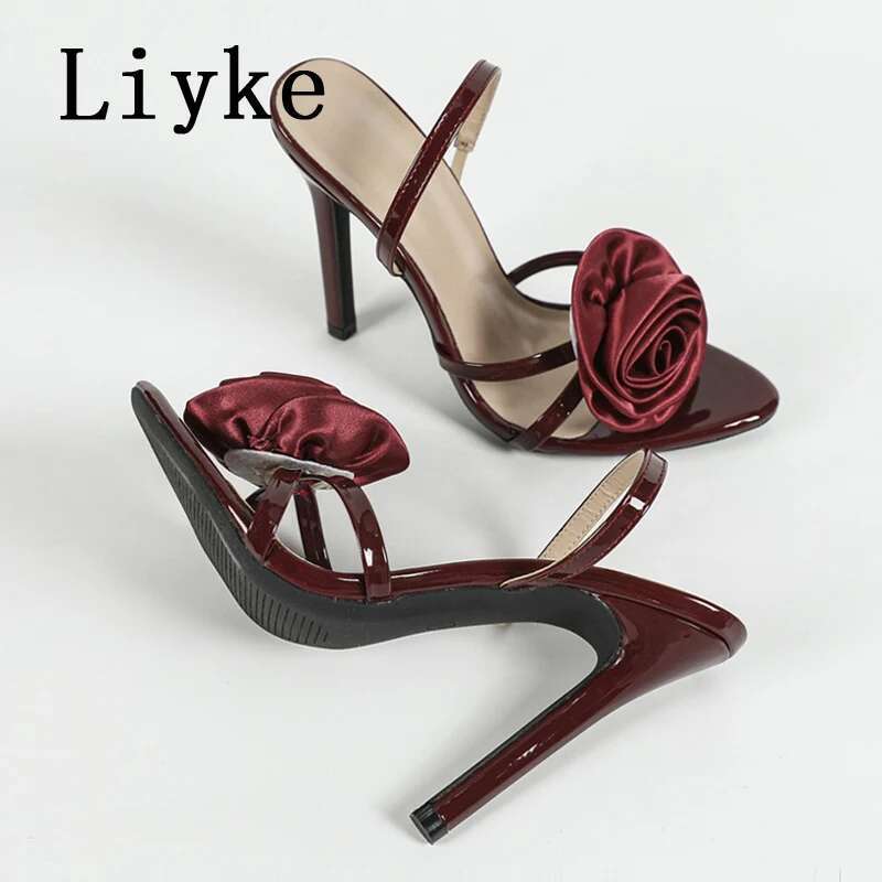 Liyke 2025 Summer Open Toe Slip On Back Strap Sandals Women Fashion Rose Wers Designer High Heels Ladies Party Dress Shoes