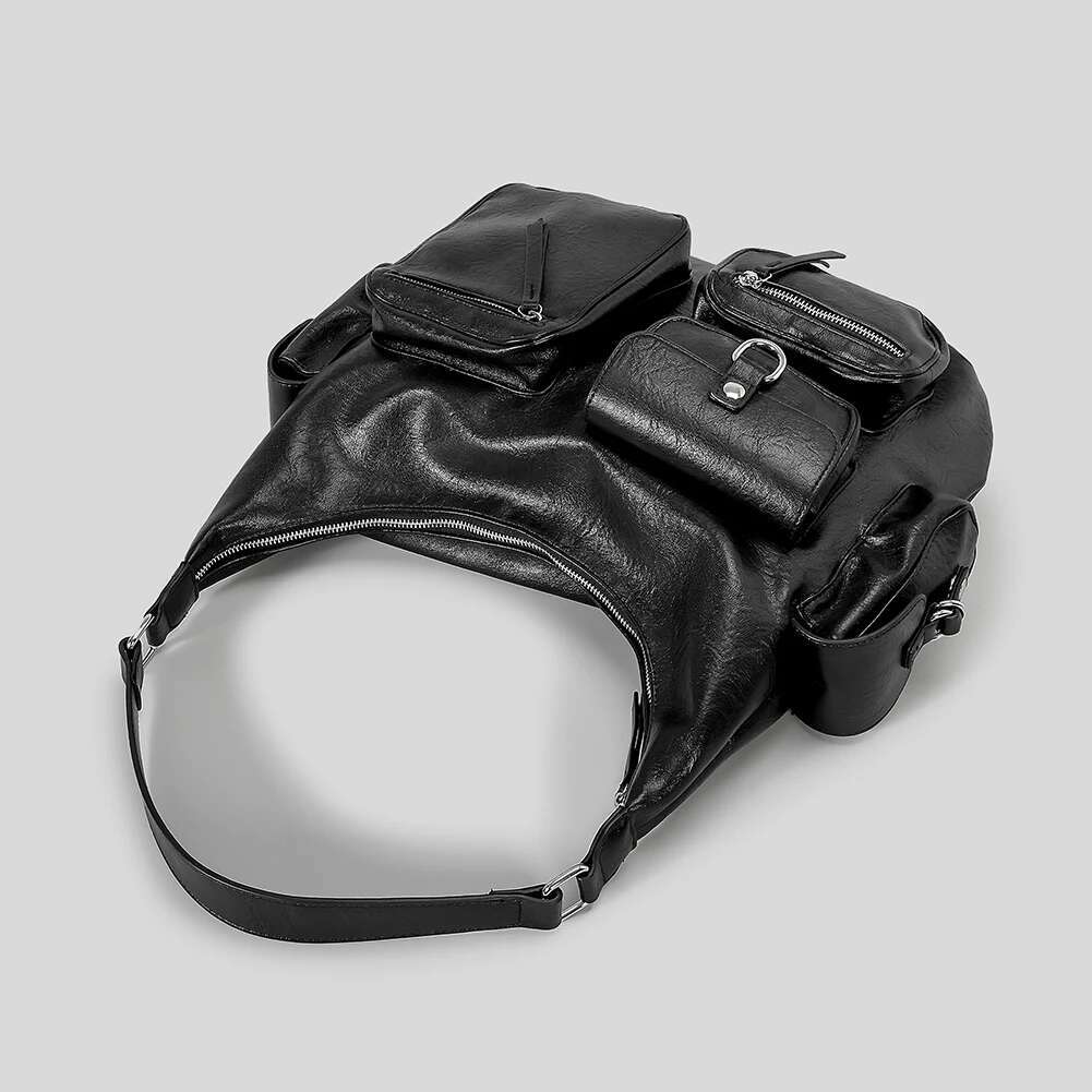 Women Cool Style Tote Purse Large Capacity PU Vintage Underarm Single Shoulder Bag Multi-Pockets For Shopping Commuting