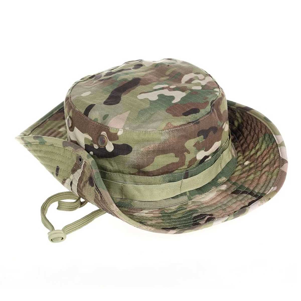 Tactical Sunshade Hat Wear Resistant Breathab Camouflage Round Brimmed Hat Unisex Fishing Mountaineering Hat HuntingXJ250116