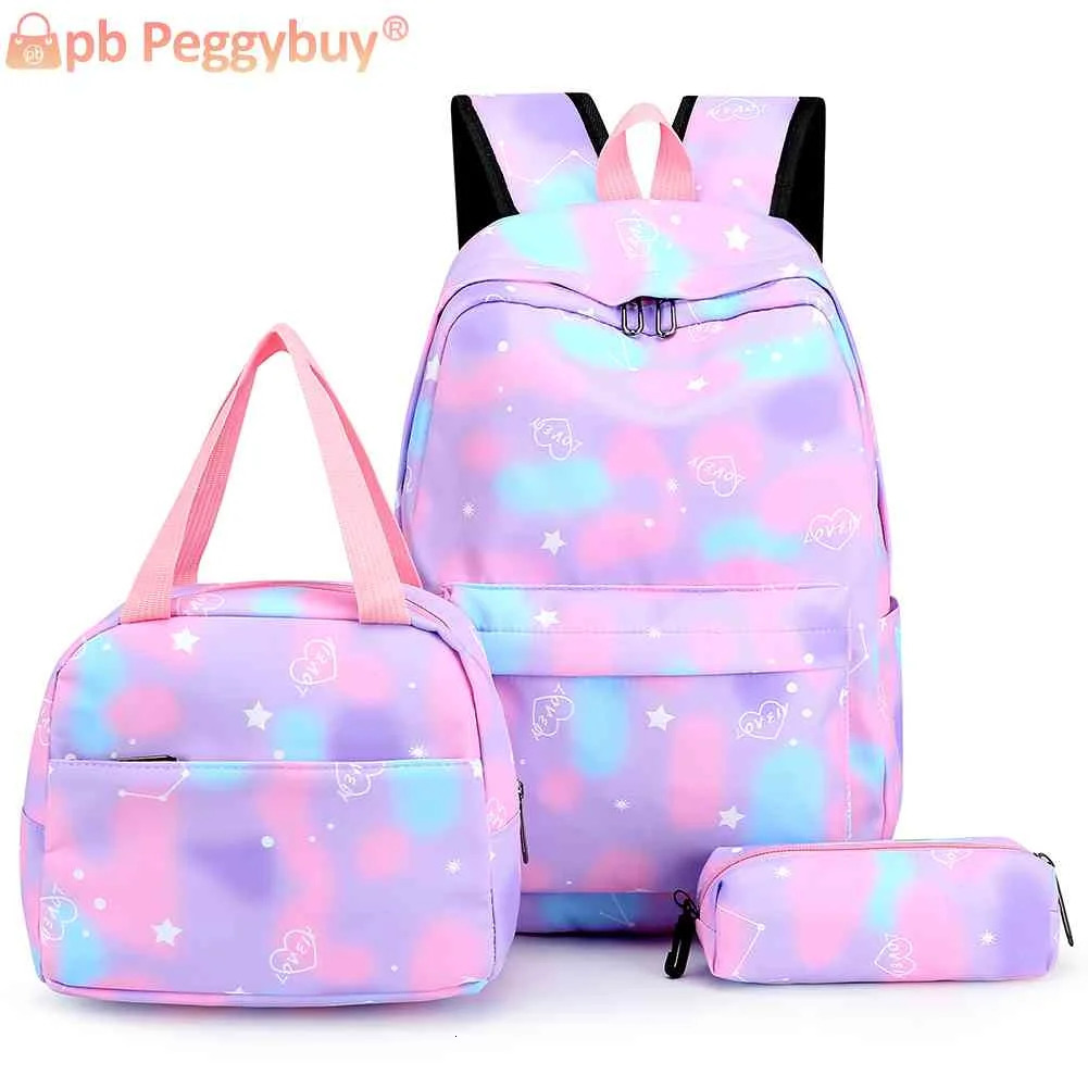 3pcs/Set Laptop Backpack Adjustable Strap Fashion Women Nylon Travel Backpack Cute Gradient Work Rucksack for Work School Travel 250109