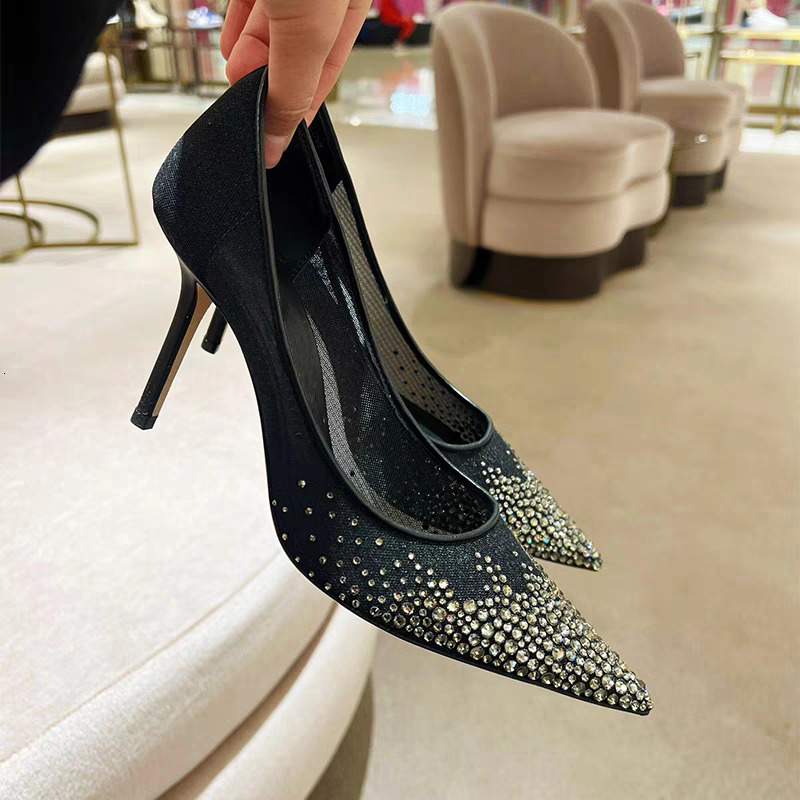 Spring And Autumn 2024 New Mesh Pointed Shallow Mouth Sexy Stiletto Shoes