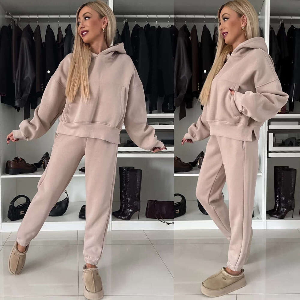 2025 European and American Fashion Women's Long sleeved Hoodie Leg tied Pants Two piece Set Temperament Versatile New Trendy Clothing Ins