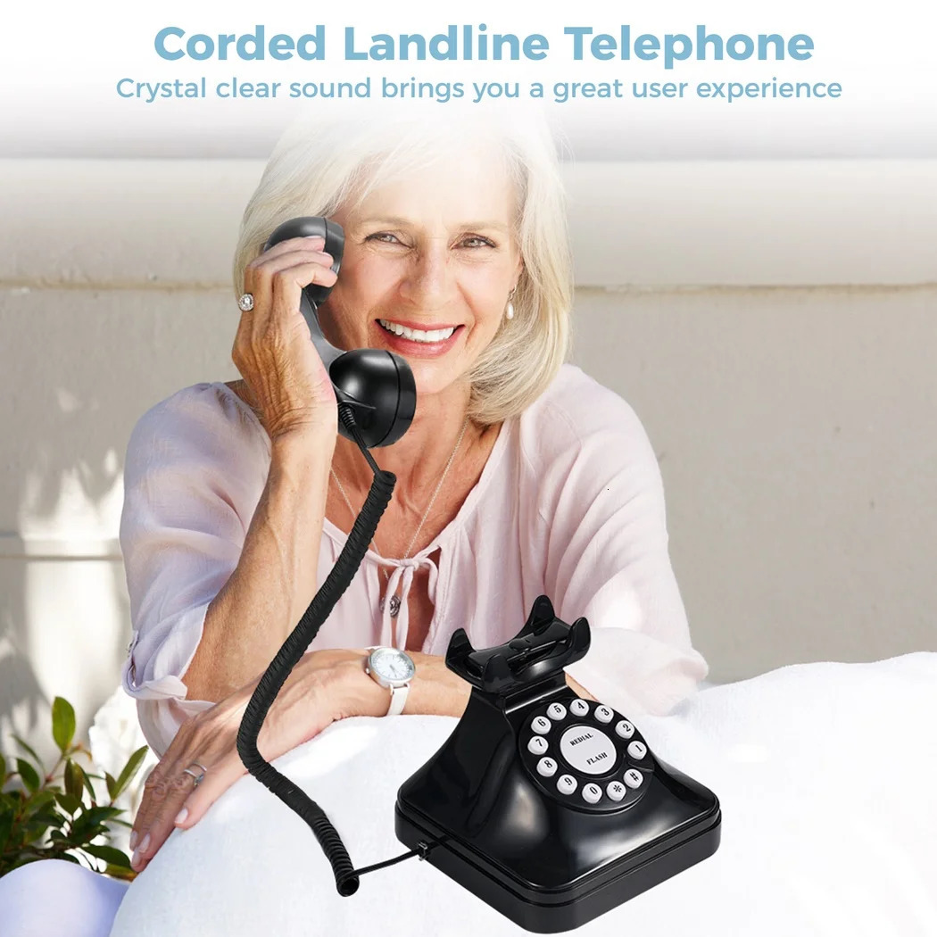 Corded Landline Telephone Crystal Clear Sound Vintage Phone Redial Function PushButton Old Desk 250108