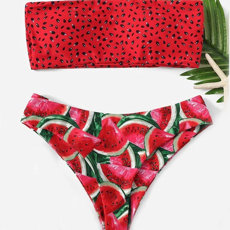 New Sexy Watermelon Printed Bra Split Women's Bikini Swimwear