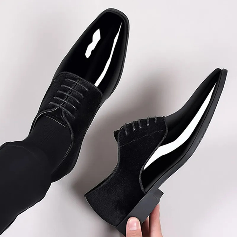 Mens Patent Leather Shoes Lace Up Oxfords Men Dress Pointed Toe Wedding Business Party Work Office Big Size 50 250116X
