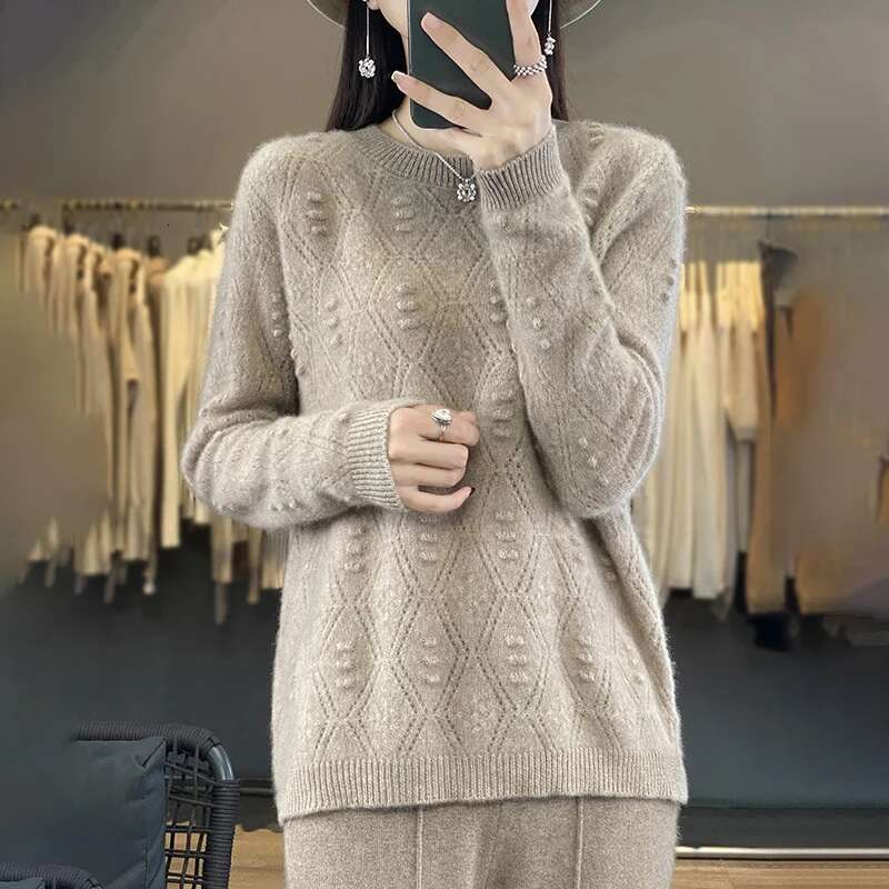 Striped Autumn/Winter New 100% Merino Wool Cashmere Women's O-Neck Pullover Warm Bottom Knit Shirt Top
