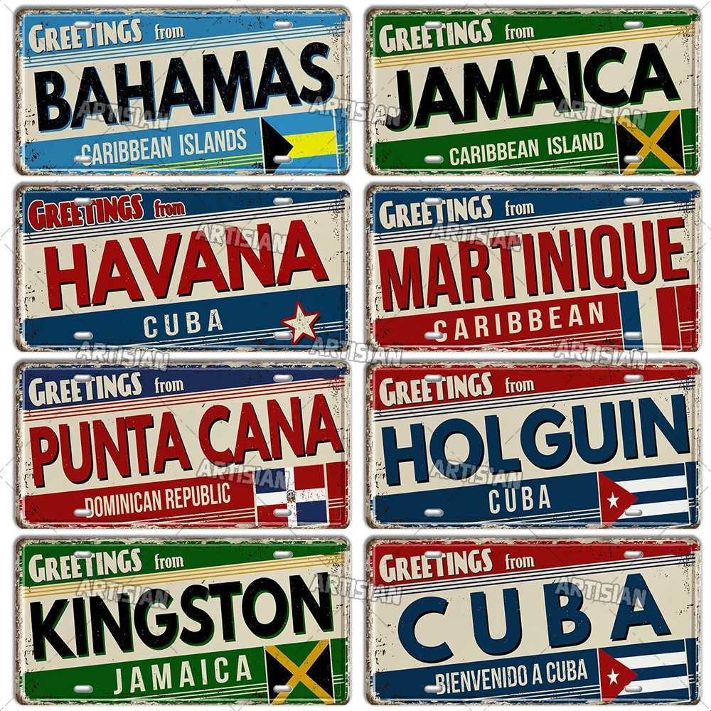 Artisian Cuba Caribbean Jamaica Dominican Republic Bahamas Puerto Rico Landmark License Plate Greetings City Metal Sign Wall Decoration Z250118