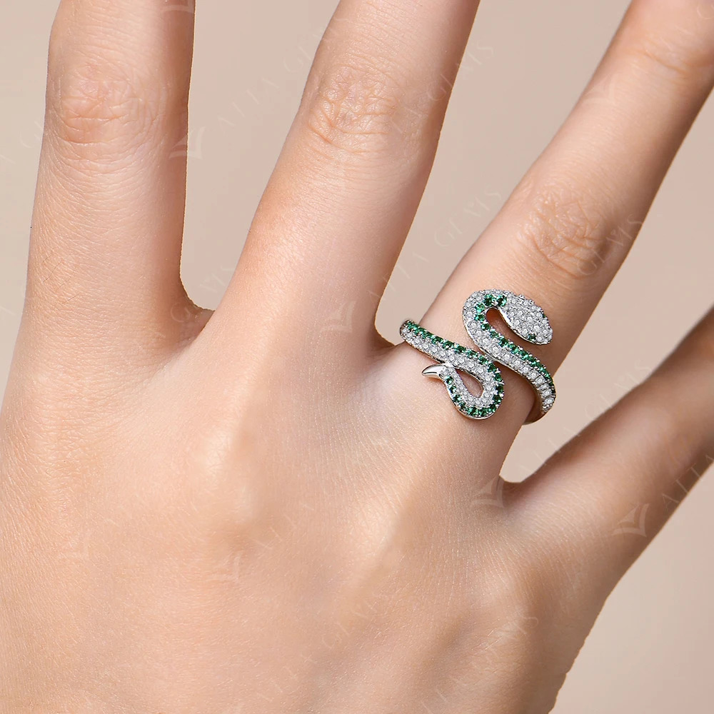 ATTAGEMS Snake Shaped Women Men Ring Full Diamond D VVS1 Open Wedding Rings S925 Sterling Silver Party Wholesale Gift 250110