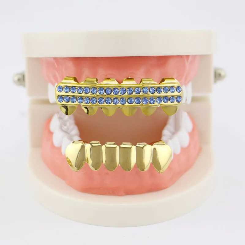 Hip Hop Teeth Grillz Gold Plated Dental Grills Rock Tooth Grillz Caps Crystal Teeth Caps Halloween Vampire ToothXJ250114