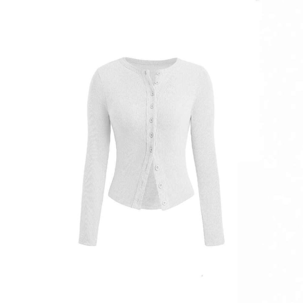 2025 Xiyin Explosive Long Sleeve Nail Button Pit Bar Round Neck T-shirt Cardigan Women's Temperament Versatile New Trendy Clothing Ins