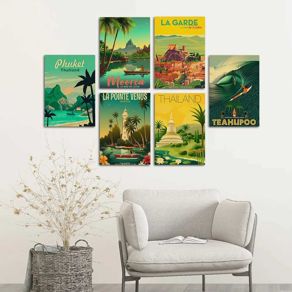 High Quality Travel Cities Plaque Metal Signs Vintage Poster Italy Japan Thailand TAHITI Landscape Retro Plate Art Painting Home Bar Pub Club T250118