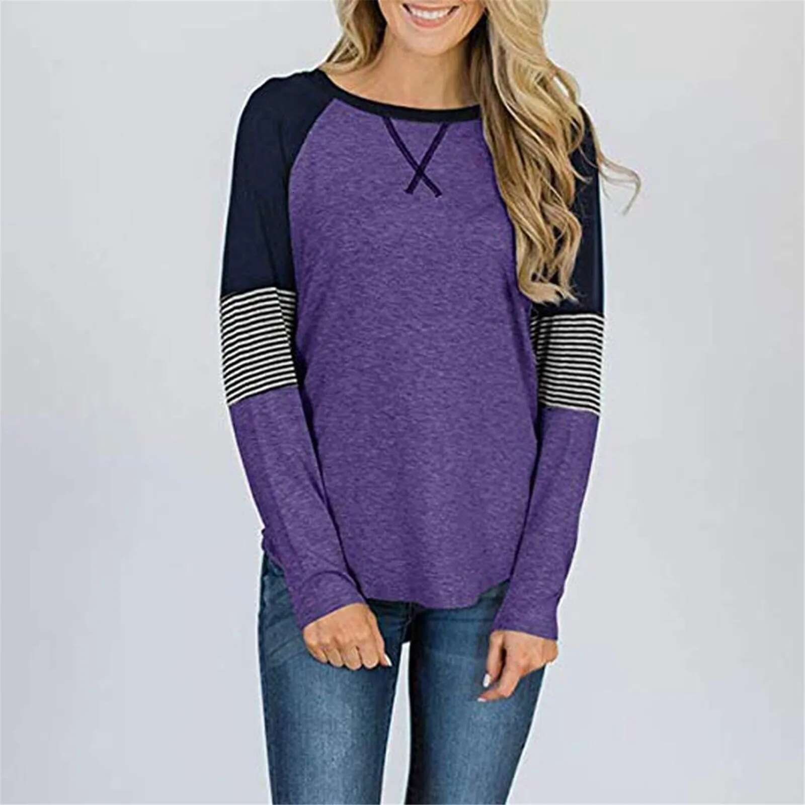 Women's Casual Long Sleeved Waist Tied Top With Round Neckline And Striped Color Shirt Casual Sports Shirt Designer T-shirt