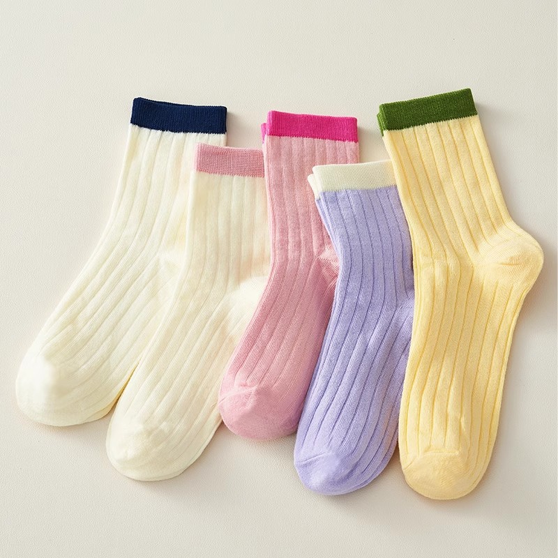 DA250001 Female Student Socks Pinkycolor Spring/Summer Casual Socks Splicing Anti Slip Sweat Absorbing Polyester Fiber