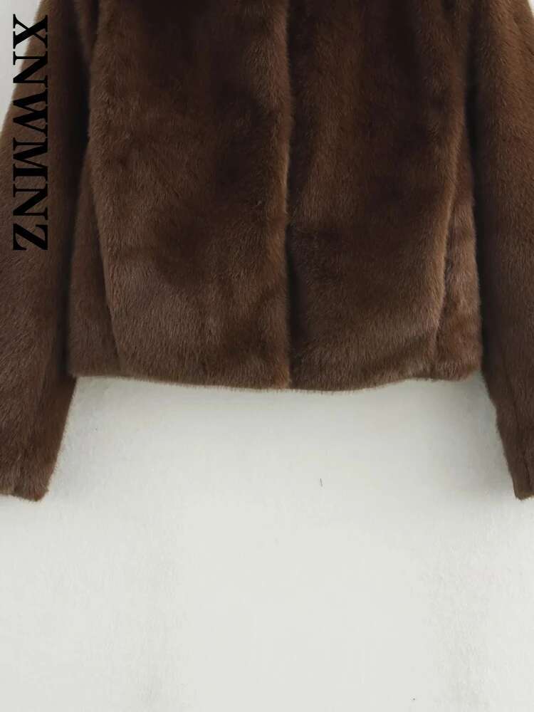 XNWMNZ 2024 Autumn New Woman's Streetwear Faux Fur Coat Top Fashion Winter Female Turn-Down Collar Long Sleeve Outerwear Jacket