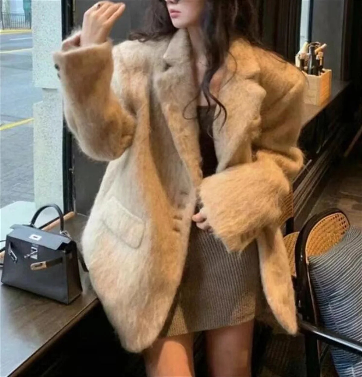 Womens Fashion Lapel Pink Coats Single Breasted Long Sleeve Elegant Coat Autumn Winter Warm Blazer Casual Pockets Lady Outwear 250109Z