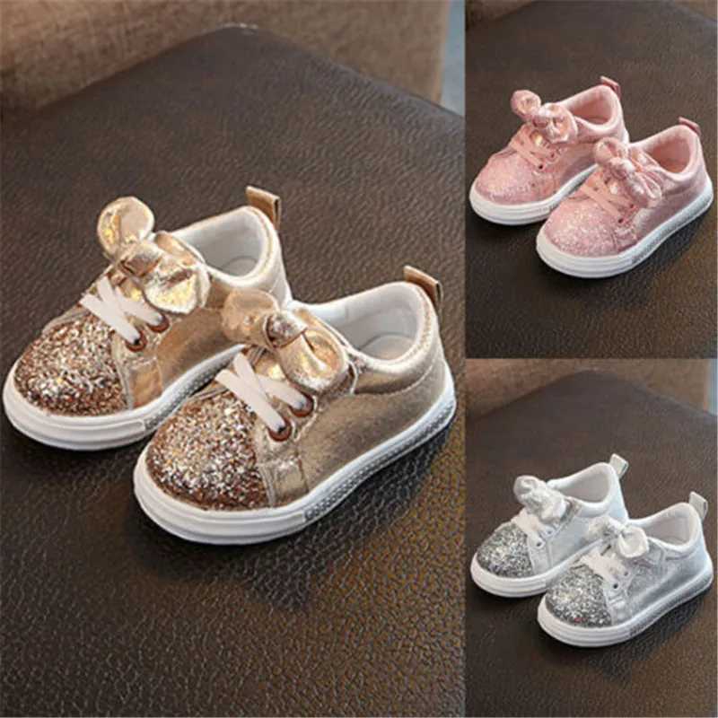 Girls Soft Sole Sports Shoe Sequins Casual Sneakers Cute Bowknot Shinny Shoes For Baby GirlsXJ250118