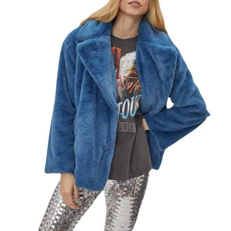 Ins Chic Strt Fashion Girls Blue Cropped Plush Fur Coat Women Winter 2024 New Trend Faux Rabbit Fur Jacket Coats Short Outwear X241214