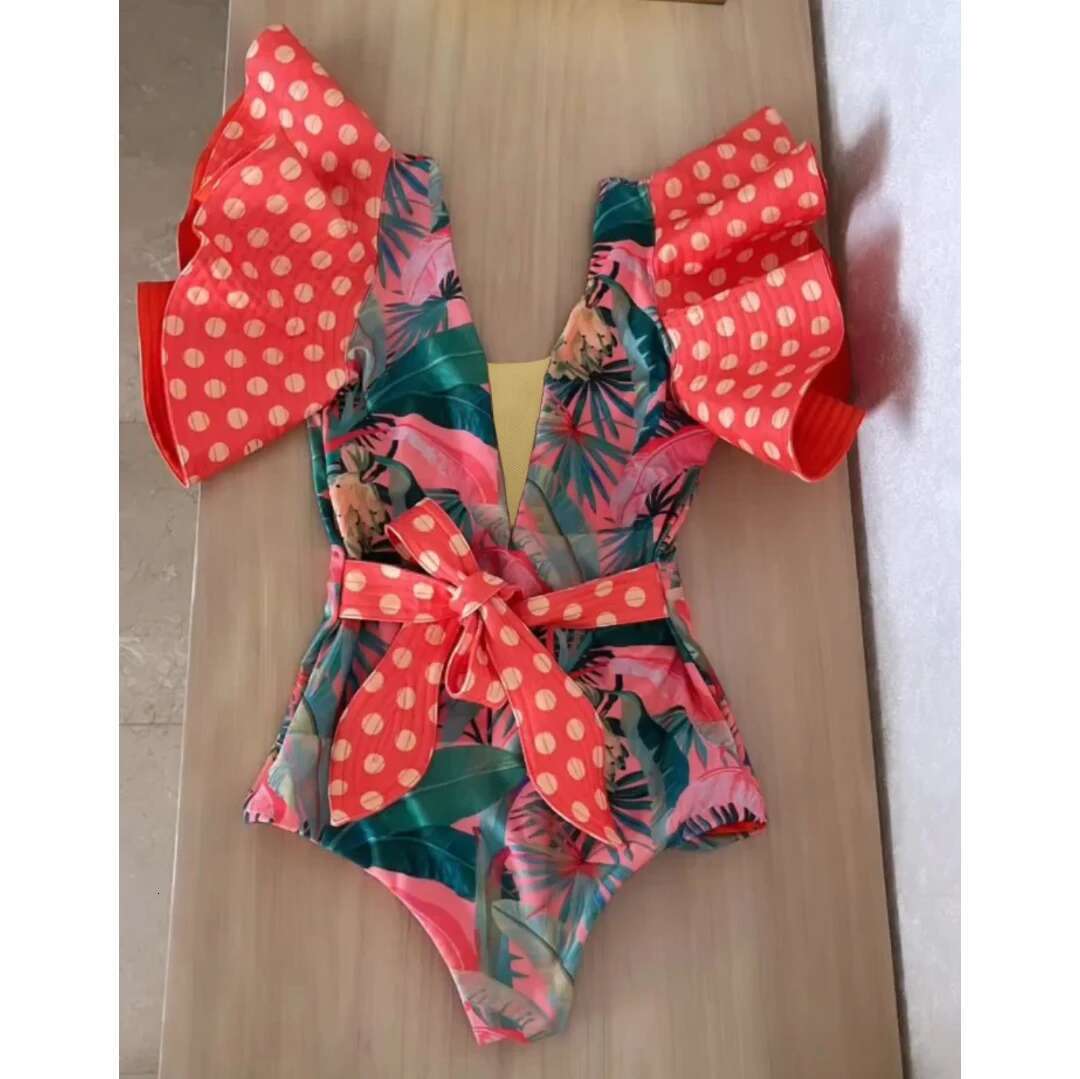 2025 New Print Sexy One Piece Swimsuit Women Swimwear Push Up Monokini Ruffle Swim Bathing Suit Summer Beach Wear Female