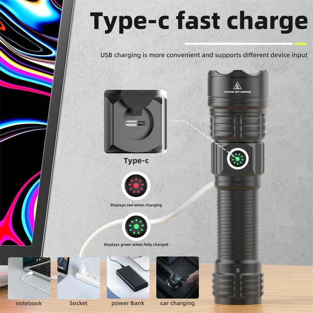 LED Flashlight Tactical Night Scout Hunting Lights Set Long-Shot Powerful Type-C Rechargeable Outdoor Waterproof TorchW241227